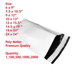 Poly Mailers 6×9 7.5×10.5 9×12 10×13 12×15.5 14.5×19 19×24 24×24 White Shipping