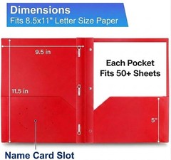6 Pack Plastic Folders with Pockets and Prongs, 2 Pocket Folders with Fasteners,