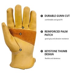 One Pair Wells Lamont Men’s Leather Work Gloves Cowhide Leather, NEW