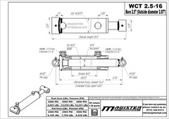 Hydraulic Cylinder Welded Double Acting 2.5″ Bore 16″ Stroke Cross Tube 2.5×16