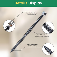 #14 X 4 Wood Structural Screws 50 Pcs, Exterior Hex-Head Lag Screws, Black Heavy