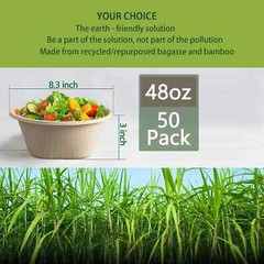 Homestockplus 48 Oz Disposable Bowls – Heavy Duty and Compostable Bowl – Made fr