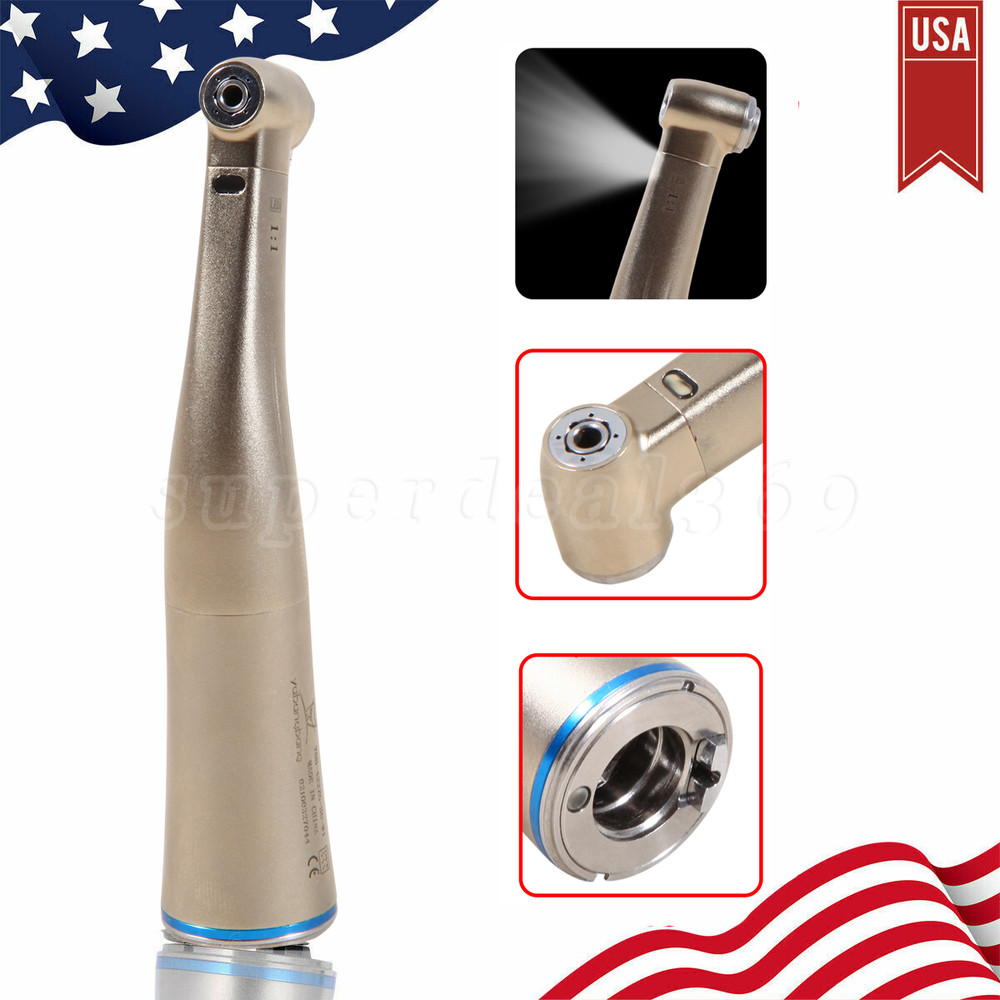 Dental 1:1 LED Fiber Optic Handpiece Internal Spray Push Button Contra Angle USA