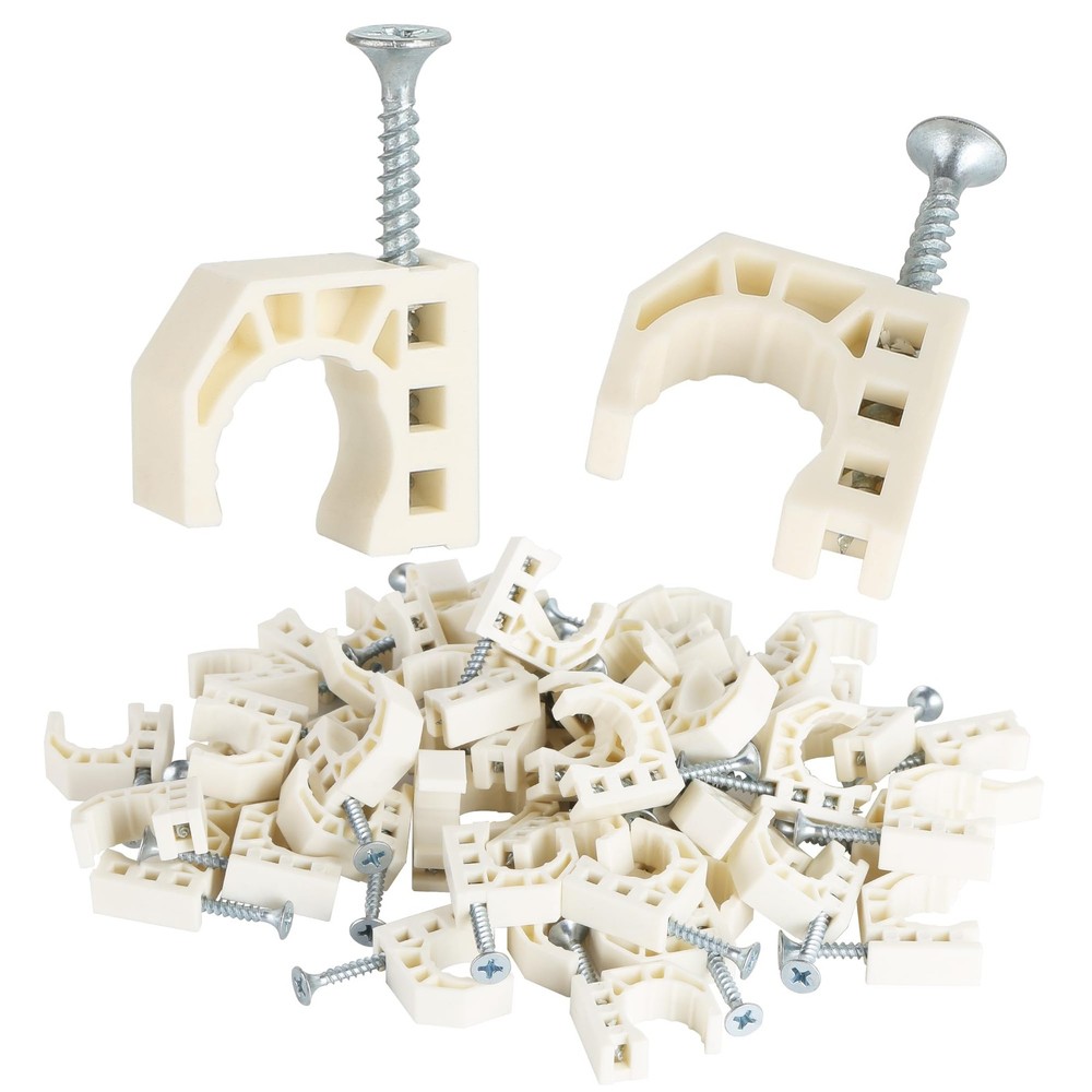 50 Pack 3/4″ PEX J~Hook Pipe Clamps with Screws, White