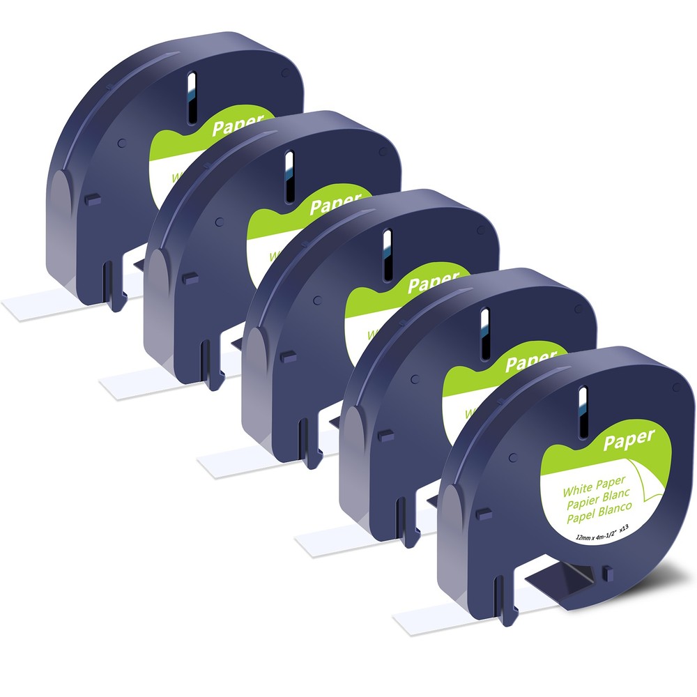 5PK LT91330 Paper Refills Black on White Tape For DYMO LetraTag 100H 12mm Label
