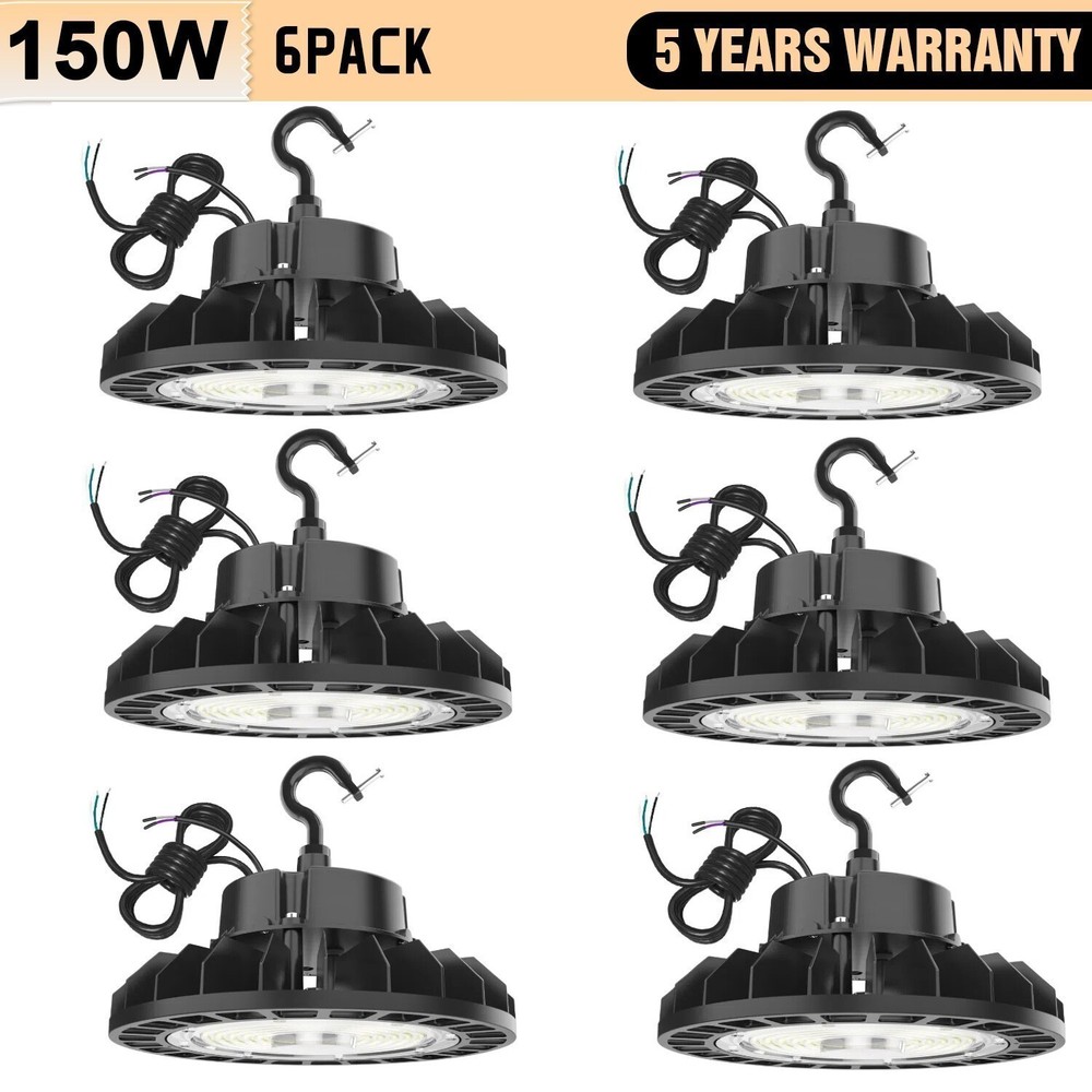 6 PACK 150W 22500LM UFO Led High Bay Light Industrial Warehouse Shop GYM Lights