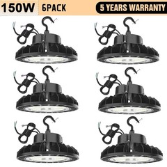 6 PACK 150W 22500LM UFO Led High Bay Light Industrial Warehouse Shop GYM Lights