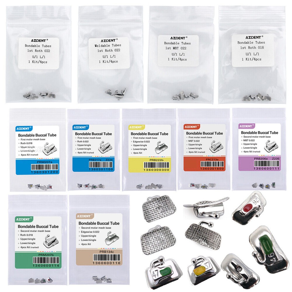 AZDENT Dental Orthodontic Buccal Tube Bondable 1st/2nd Roth MBT Edgewis 022 018
