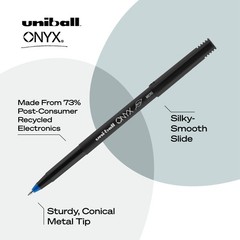 Uni-Ball® Onyx® Rollerball Pens, Micro Point, 0.5 mm, Black Barrel, Blue Ink,…