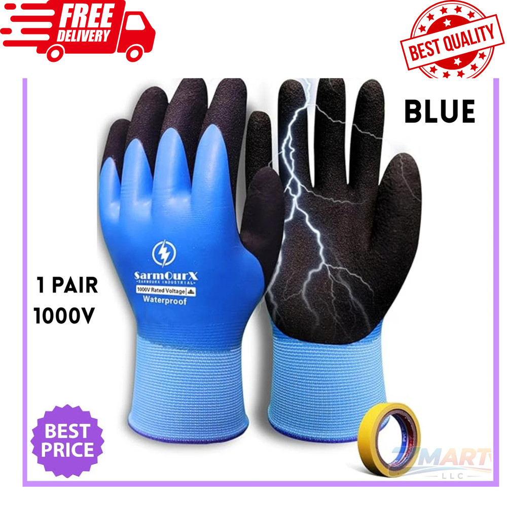 1000V High Voltage Electrical Gloves Insulated Rubber, Waterproof Non-Slip Palm