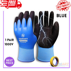 1000V High Voltage Electrical Gloves Insulated Rubber, Waterproof Non-Slip Palm