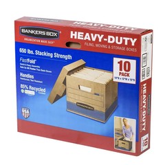Bankers Box Heavy Duty Storage Boxes, 10″ x 12″ x 15″ (10 Pack), Kraft Brown