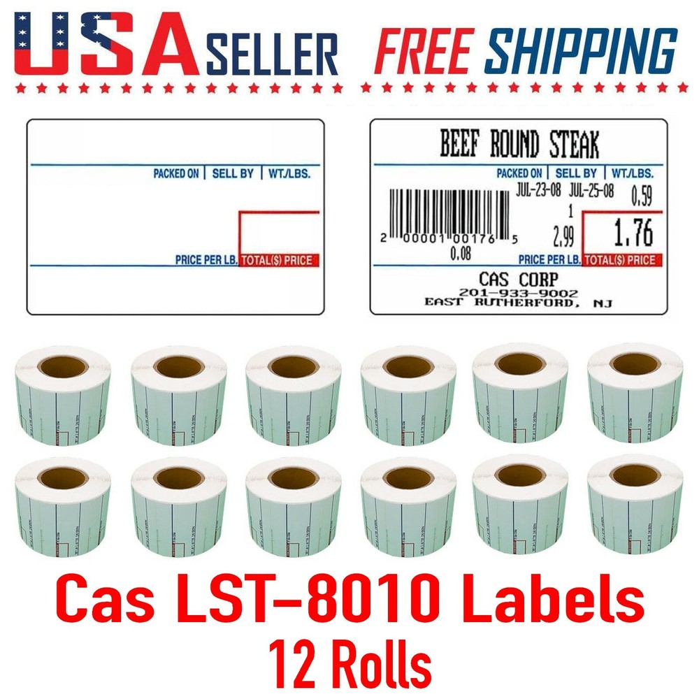 CAS LST-8010 Printing Scale UPC Label LP1000 CL5000 LPII LS100 8010 x 12 Rolls