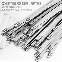 Metal Zip Ties 11.8 inch 100pcs 11.8x 0.18 x 0.01 inches (L*W*T), Silver