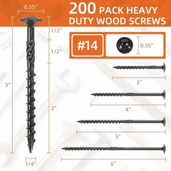 #14 x 3 Wood Structural Screws, Wood Screws, 200Pcs Lag Screws 3 Inch, Rust Resi