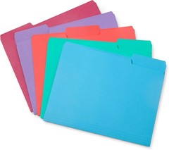 100 Blue Summit Supplies Colored File Folders – GEM Tone Colors, 1/3 Cut Tab