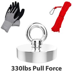 330lb Heavy-Duty Strong Neodymium Fishing Magnet with 65ft Nylon Rope and Gloves