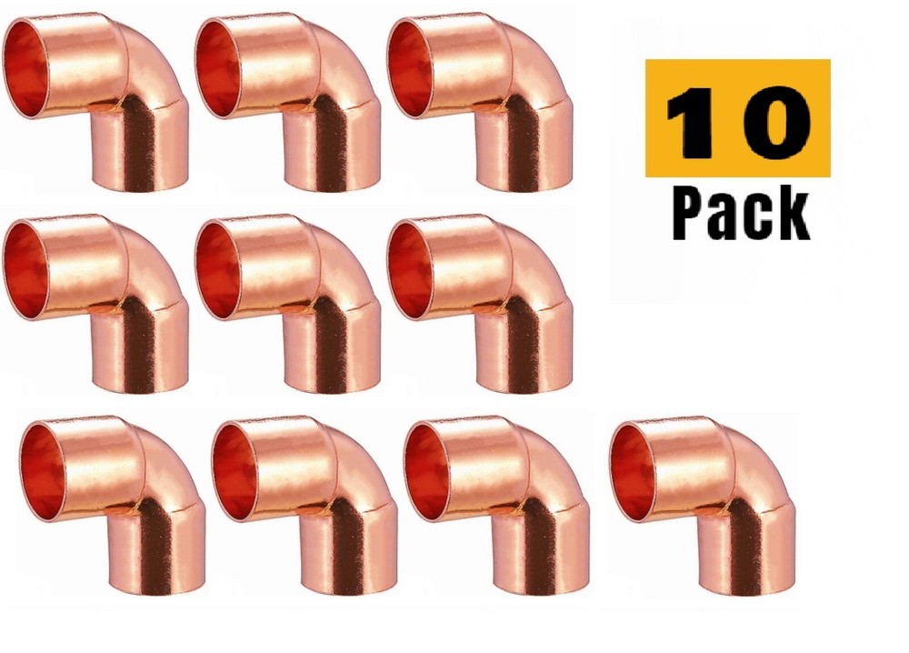(10-Pcs) EZ-Fluid 1/2″ Copper 90 Elbow C X C Solder Plumbing Fittings Lead Free