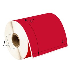 ZEBRA 4×6 COLOR (4″ x 6″) RED Direct Thermal Labels – 1″ Core – (6) Rolls of 250