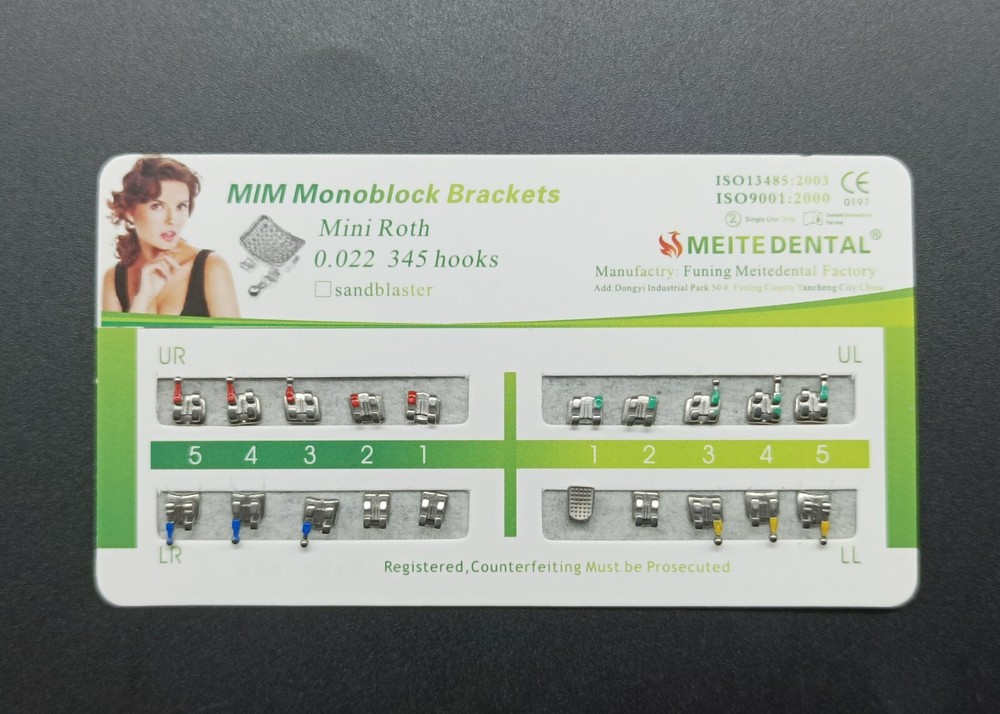 Dental Orthodontic MIM Monoblock Brackets Mini Roth 022 Slot 345 hooks Mesh Base