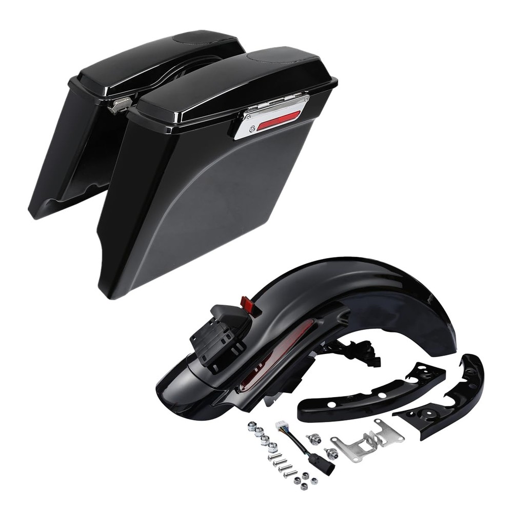 5in Stretched Saddlebags w/ 5×7 Speaker Lids LED Fender for Harley Touring 09-13