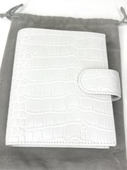 Moterm A7 Pocket Leather Rings Planner White/Light Grey Croc Wallet Organizer
