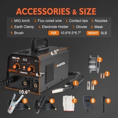 MIG Welder,2 in 1 Flux Core/Stick Welder,130Amp 110V Gasless MIG Welding Machine