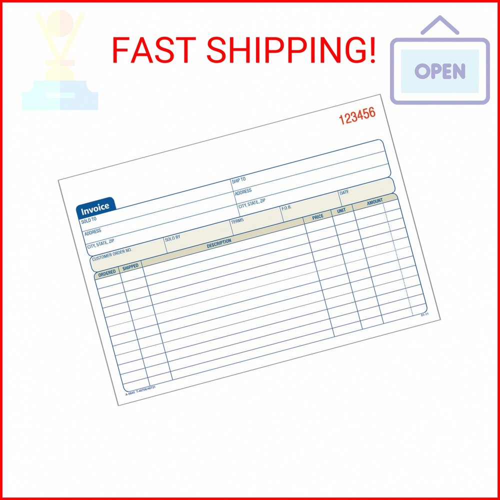 Adams Invoice Book, 3-Part, Carbonless, 5.56 x 8.44 Inch, 50 Sets per Book, Whit