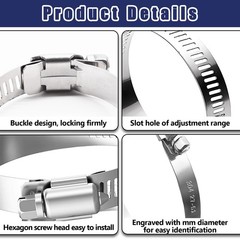 maierke 222PCS 304 Stainless Steel Hose Clamps Assortment Kit,Metal Adjustabl…
