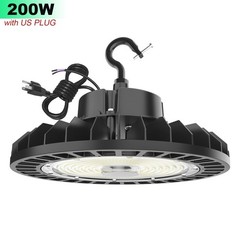 4Pack 200W-30000LM LED High Bay Light with US Plug Cable UFO Light for Warehouse