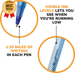 10 Pack Blue Ballpoint Pens Medium Point 1.0mm Round Stic Xtra Life Bulk