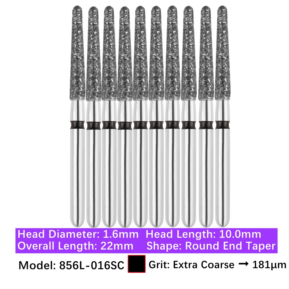 Vakker Dental Long Round End Taper FG Diamond Bur 856L-016SC Super Coarse 10/pk
