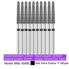 Vakker Dental Long Round End Taper FG Diamond Bur 856L-016SC Super Coarse 10/pk