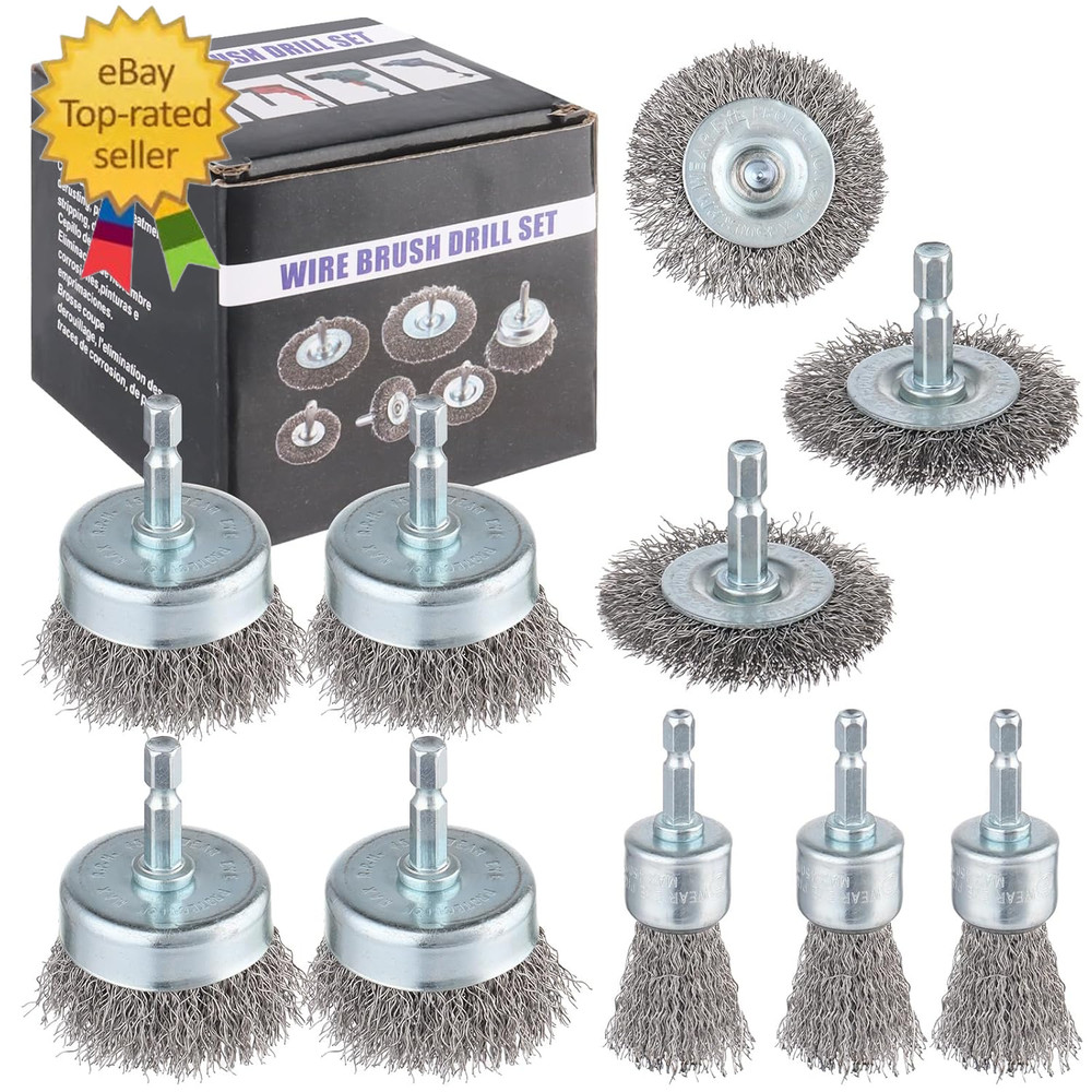 10-Pack Carbon Steel Wire Wheel, Cup, Pen Brush Set with 1/4-Inch Hex Shank for