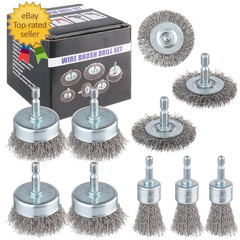 10-Pack Carbon Steel Wire Wheel, Cup, Pen Brush Set with 1/4-Inch Hex Shank for