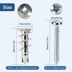 116 Heavy Duty Zinc Self-Drilling Drywall Anchors & Screws Kit, 50lb Capacity