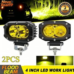 4″ 180W Yellow LED Work Light Pods Flood Beam for ATV UTV Truck SUV Fog Driving