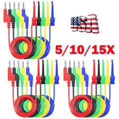 5/10/15PCS 4mm 3.3FT Stackable Banana Plug To Test Wire Hook Clip Test Leads HOT
