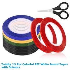 15 Rolls 1/8 Inch Whiteboard Pinstripe Tape – 108 Feet Per Roll for Dry Erase Bo