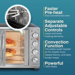 Convection Oven French Door Toaster Oven 18 Slice Rotisserie 45L Stainless Steel