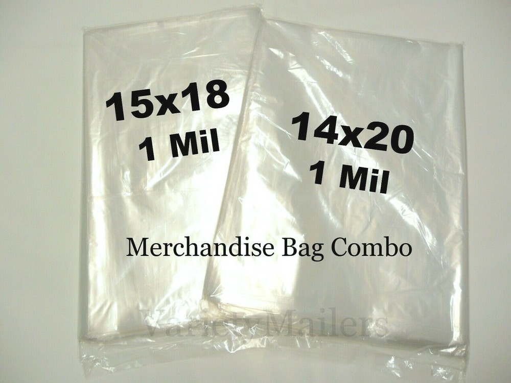 200 Large Clear Poly Bags 14×20 & 15×18 / 1 Mil Apparel Plastic Bag Combo