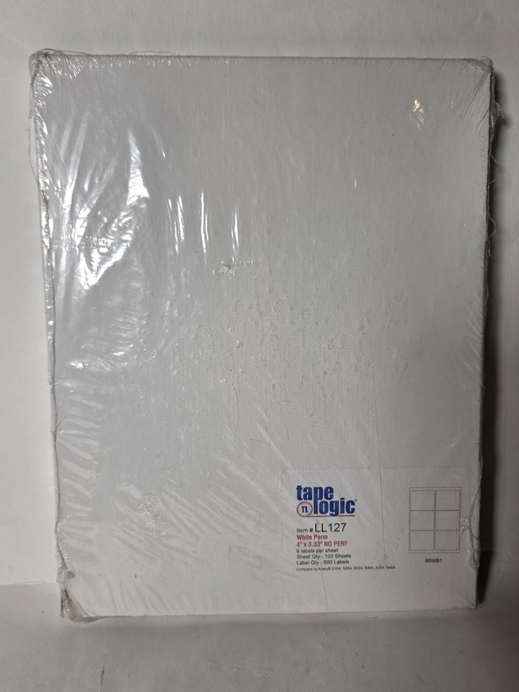 Tape Logic LL127 White Permanent Labels 4″ x 3.33″ 100 Sheets 600 Count SEALED!