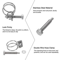 10Pcs Double Wire Hose Clamp 21-25mm Adjustable Hose Clip with M6 Bolt