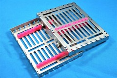 2 GERMAN DENTAL AUTOCLAVE STERILIZATION CASSETTE BOX TRAY FOR 10 INSTRUMENT-PINK