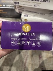 MonaLisa Exam Gloves Large 100 Count Box Non Sterile Gloves Purple Disposable