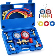 Comprehensive AC Charging Kit – 3 Way Manifold Gauge with Hoses & Adaptors