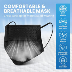 Disposable Face Mask, 100 PCS Black Masks, 3 Ply Protection Face Masks