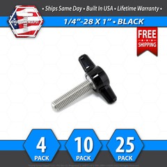 1/4″-28 x 1″ Thumb Screw Stainless Steel – Black Tee / Wing Knob – USA