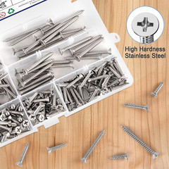 220 Pcs Wood Screws Assortment Kit, 304 Stainless Steel Screws, Phillips Drive F