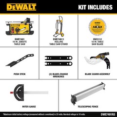 DEWALT DWE7491RS 10-in 15 -Amp Portable Jobsite Table Saw with Foldable Stand